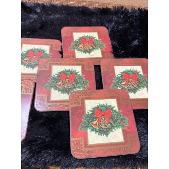 Pimpernel Christmas Coasters With Festive Wreath & Bells Design Set Of 6 - Picture 3 of 6